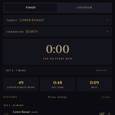 Run Tracker with timed runs and drop logging