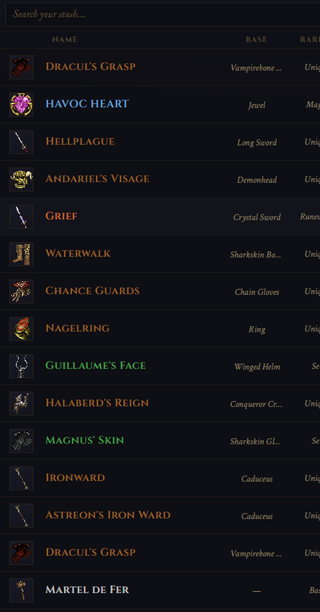 Search your entire stash across every character and mule
